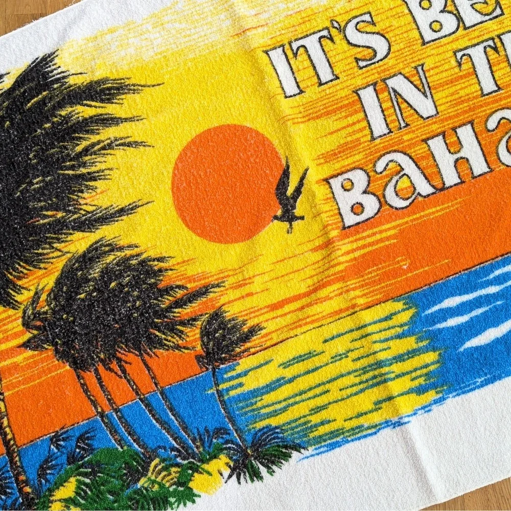 Vintage It's Better In The Bahamas Beach Towel w/ Fringe Cannon Graphic Souvenir